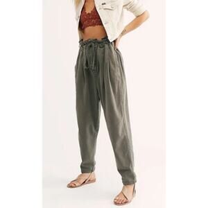 Free People Margate Pleated Trouser- XS- Green/Grey